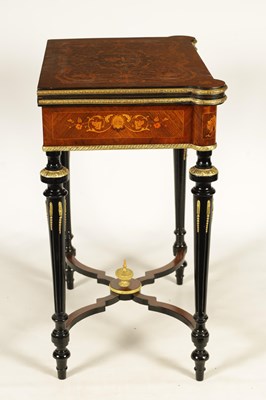 Lot 880 - A MID 19TH CENTURY MARQUETRY INLAID WALNUT AND EBONISED ORMOLU MOUNTED CARD TABLE