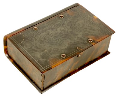 Lot 1190 - A 19TH CENTURY TORTOISESHELL BOX IN THE FORM OF A BOOK