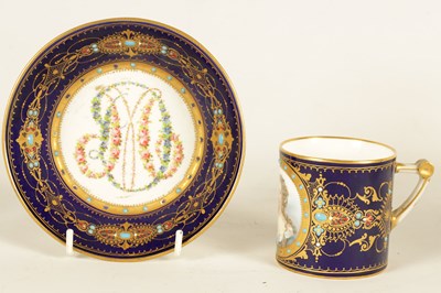 Lot 52 - AN 18TH CENTURY SEVRES ROYAL BLUE PORTRAIT CABINET CUP AND SAUCER