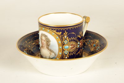 Lot 52 - AN 18TH CENTURY SEVRES ROYAL BLUE PORTRAIT CABINET CUP AND SAUCER