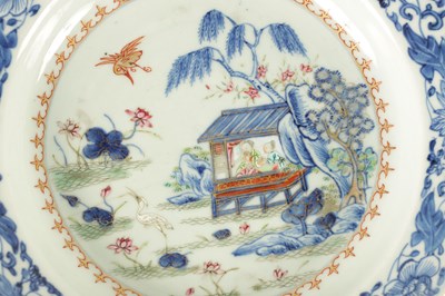 Lot 154 - A SET OF 6, 18TH CENTURY CHINESE BLUE GROUND AND POLYCHROME  PLATES AND A PAIR OF SOUP DISHES
