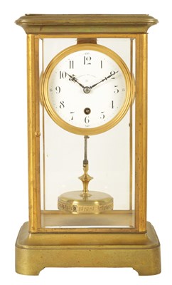 Lot 469 - CLAUDE GRIVOLAS. A LARGE EARLY 20TH CENTURY BRASS CASED FOUR GLASS 400 DAY MANTEL CLOCK