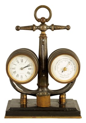 Lot 773 - A LATE 19TH CENTURY FRENCH INDUSTRIAL MANTEL CLOCK AND BAROMETER DESK CLOCK