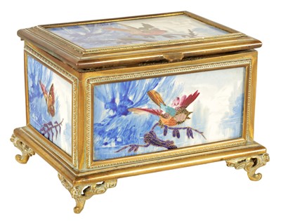 Lot 534 - A 19TH CENTURY FRENCH GILT BRASS AND PORCELAIN PANELLED DRESSING TABLE BOX