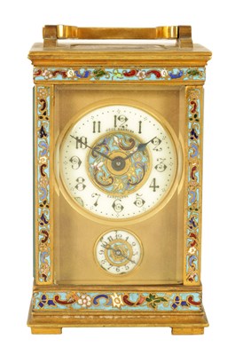 Lot 24 - A LATE 19TH CENTURY FRENCH CHAMPLEVE ENAMEL CARRIAGE CLOCK