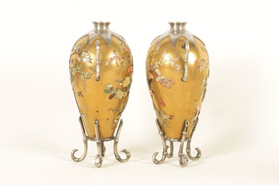Lot 148 - A GOOD PAIR OF LATE 19TH CENTURY JAPANESE MEIJI GILT LACQUER AND SILVER MOUNTED CABINET VASES