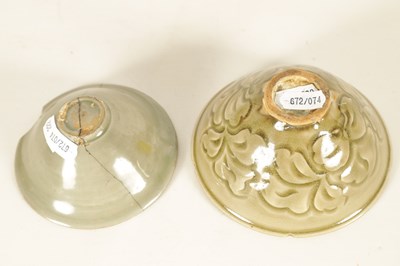 Lot 197 - TWO 18TH/19TH CENTURY CHINESE CELADON GLAZED BOWLS