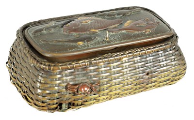 Lot 141 - A LATE 19TH CENTURY JAPANESE MEIJI MIXED METAL INK STAND FORMED AS A FISHING BASKET