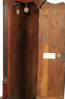 Lot 700 - WILLIAM HALLIWELL, CHORLEY. A GEORGE III FIGURED MAHOGANY LONGCASE CLOCK