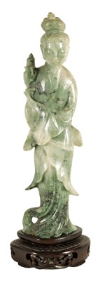 Lot 23 - A 19TH/20TH CENTURY CHINESE CARVED RUSSET JADE FIGURE OF A GEISHA