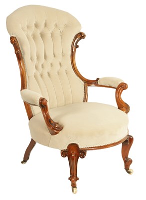 Lot 1138 - A 19TH CENTURY WALNUT UPHOLSTERED DRAWING ROOM CHAIR