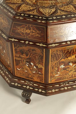 Lot 190 - A LARGE EARLY 20TH CENTURY ANGLO INDIAN  DECAGONAL SHAPED MARQUETRY INLAID HARDWOOD CASKET