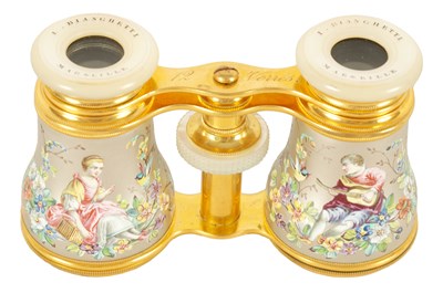 Lot 480 - A PAIR OF LATE 19TH CENTURY FRENCH ORMOLU AND PORCELAIN OPERA GLASSES BY  L . BLANCHETTI MARSEILLES