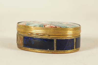 Lot 237 - A 19TH CENTURY FRENCH BRASS CASED OVAL ENAMEL SNUFF BOX
