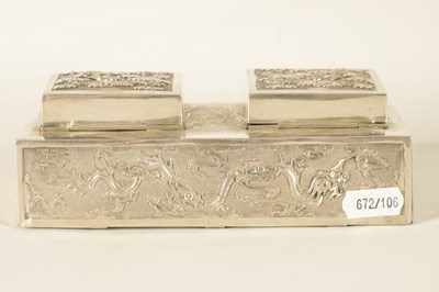 Lot 135 - A 20TH CENTURY CHINESE SILVER THREE PIECE DESK SET
