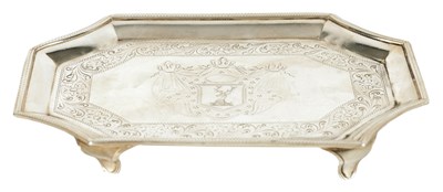 Lot 320 - A GEORGE III, SILVER RECTANGULAR CARD TRAY