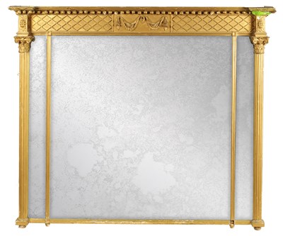 Lot 1281 - A LARGE REGENCY GILT WOOD  OVERMANTEL MIRROR