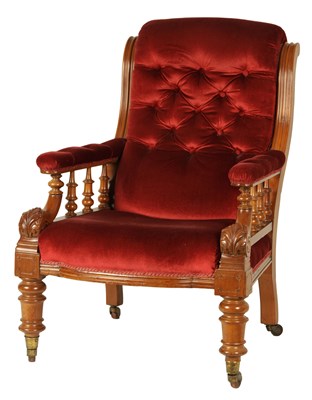 Lot 1245 - A VICTORIAN MAHOGANY BUTTON UPHOLSTERED LIBRARY CHAIR