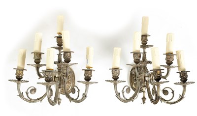 Lot 561 - A PAIR OF LATE 19TH CENTURY SILVERED BRONZE WALL SCONCES