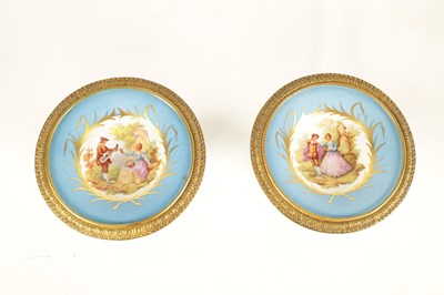 Lot 51 - A PAIR OF 19TH CENTURY ORMOLU MOUNTED FRENCH SEVRES PORCELAIN TAZZAS