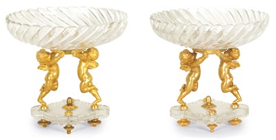 Lot 737 - A FINE PAIR OF LATE 19TH/EARLY 20TH CENTURY BACCARAT ORMOLU AND CUT GLASS COMPORTS