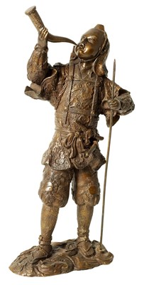 Lot 1346 - A JAPANESE REPUBLICAN PERIOD FIGURAL BRONZE SAMURAI WARRIOR