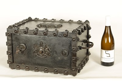 Lot 734 - A 19TH CENTURY CAST IRON STRONG BOX