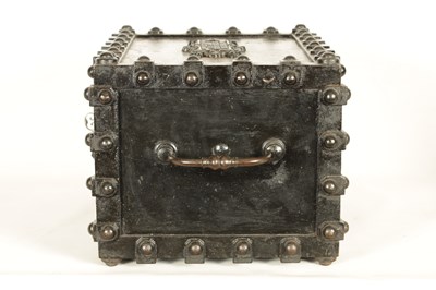 Lot 734 - A 19TH CENTURY CAST IRON STRONG BOX