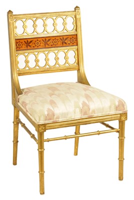 Lot 828 - A LATE 19TH CENTURY ARTS AND CRAFTS GILT WOOD SIDE CHAIR