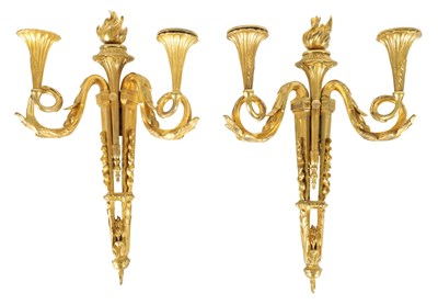 Lot 580 - A FINE PAIR OF FRENCH ORMOLU LIGHT FITTINGS