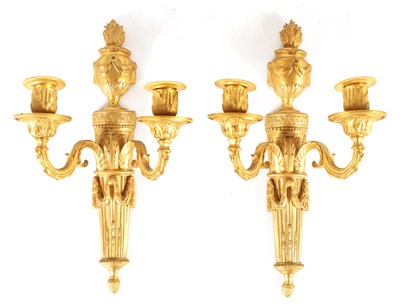 Lot 463 - A PAIR OF 20TH CENTURY FRENCH EMPIRE STYLE ORMOLU TWO BRANCH CANDELABRA