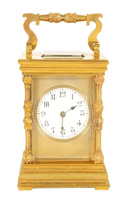 Lot 726 - A LATE 19TH CENTURY GILT BRASS FRENCH STRIKING CARRIAGE CLOCK