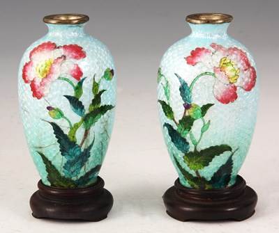 Lot 83 - A PAIR OF JAPANESE ENAMEL SPILL VASES with...