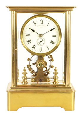 Lot 687 - EUREKA CLOCK CO. LTD, LONDON.  AN EARLY 20TH CENTURY ENGLISH  BRASS FOUR-GLASS ELECTRIC MANTEL CLOCK