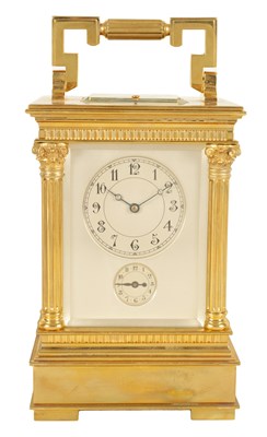 Lot 679 - A RARE OVERSIZED LATE 19TH CENTURY FRENCH GILT BRASS WESTMINSTER QUARTER CHIMING REPEATING CARRIAGE CLOCK