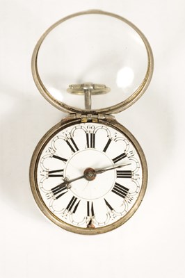 Lot 270 - F. MILLER, LONDON. A GEORGE III VERGE FUSEE REPOUSSE PAIR CASED POCKET WATCH