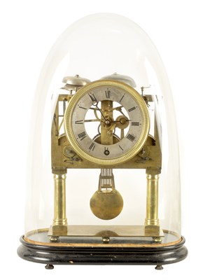 Lot 763 - A 19TH CENTURY FRENCH THREE TRAIN QUARTER CHIMING SKELETON CLOCK WITH LONG DURATION