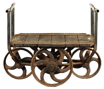 Lot 1076 - A 19TH CENTURY RAILWAY LUGGAGE/INDUSTRIAL MILL TROLLEY