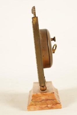 Lot 965 - A SMALL VINTAGE SWISS ORMOLU AND PINK MARBLE DESK CLOCK