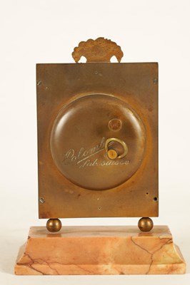 Lot 965 - A SMALL VINTAGE SWISS ORMOLU AND PINK MARBLE DESK CLOCK