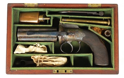 Lot 390 - A SUPERB MID 19TH CENTURY CASED PERCUSSION PEPPERBOX REVOLVER BY GOUGH & BOWEN.