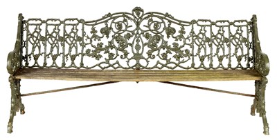 Lot 929 - AN UNUSUALLY LARGE 19TH CENTURY CAST IRON COALBROOKDALE GARDEN BENCH