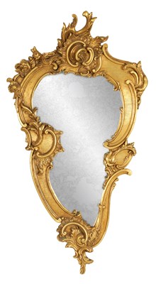 Lot 1133 - AN 18TH CENTURY  ROCOCO CARVED GILT WOOD HANGING MIRROR