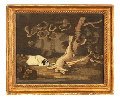 Lot 836 - A 19TH CENTURY HUNTING TAPESTRY PICTURE