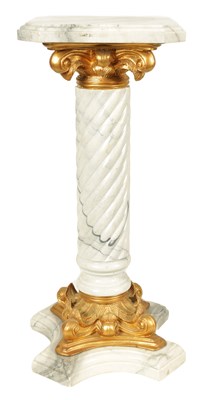 Lot 641 - A VEINED GREY MARBLE AND GILT METAL COLUMN PEDESTAL