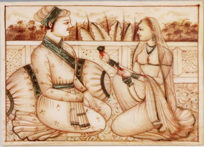 Lot 181 - AN ANTIQUE INDIAN MINIATURE PAINTING ON IVORY...
