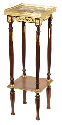 Lot 1162 - A 20TH CENTURY FRENCH GILT BRASS MOUNTED MAHOGANY SQUARE JARDINIERE STAND