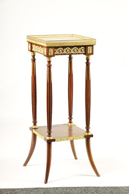 Lot 1129 - A 20TH CENTURY FRENCH GILT BRASS MOUNTED MAHOGANY SQUARE JARDINIERE STAND