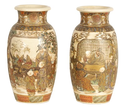 Lot 194 - A PAIR OF JAPANESE MEIJI PERIOD SATSUMA VASES