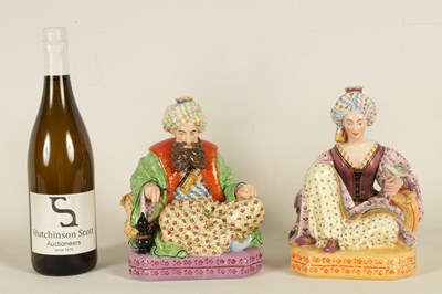 Lot 76 - A PAIR OF 19TH CENTURY FRENCH FIGURAL PORCELAIN PERFUME BOTTLES BY JACOB PETIT